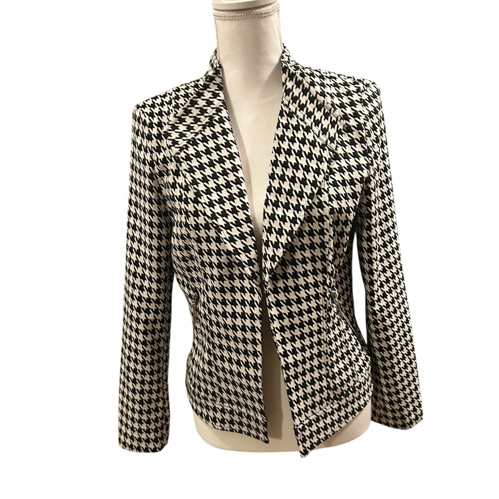 White House Black Market Houndstooth Blazer Jacket Womens 8 Tailored Black White